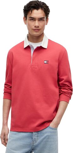 Tommy Jeans Men's Long Sleeve Cotton Rugby Polo Shirt in Relaxed Fit in Kuwait