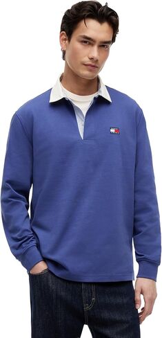 Tommy Jeans Men's Long Sleeve Cotton Rugby Polo Shirt in Relaxed Fit in Kuwait
