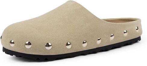 QIY Clogs for Women Slip on Faux Suede Studded Mules Comfortable Footbed Mule Round Toe Potato Shoes for Women in Saudi Arabia