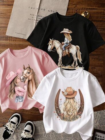 Girls T Shirt 3-Pack, Graphic Short Sleeve Crewneck Tee, Sizes 8-14 in Kuwait