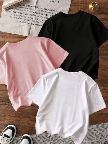 Girls T Shirt 3-Pack, Graphic Short Sleeve Crewneck Tee, Sizes 8-14 in Kuwait
