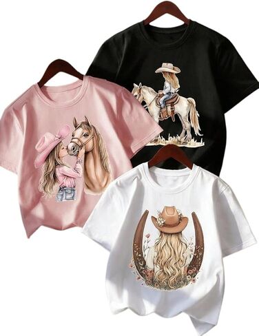 Girls T Shirt 3-Pack, Graphic Short Sleeve Crewneck Tee, Sizes 8-14 in Kuwait