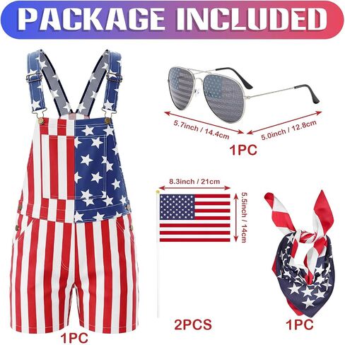 American Flag Overalls Men Set Low-Cut Style,4th of July Overalls Shorts with Flag Sunglasses Bandana Flags in Saudi Arabia