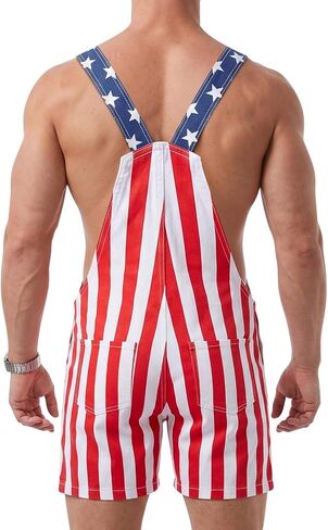 American Flag Overalls Men Set Low-Cut Style,4th of July Overalls Shorts with Flag Sunglasses Bandana Flags in Saudi Arabia