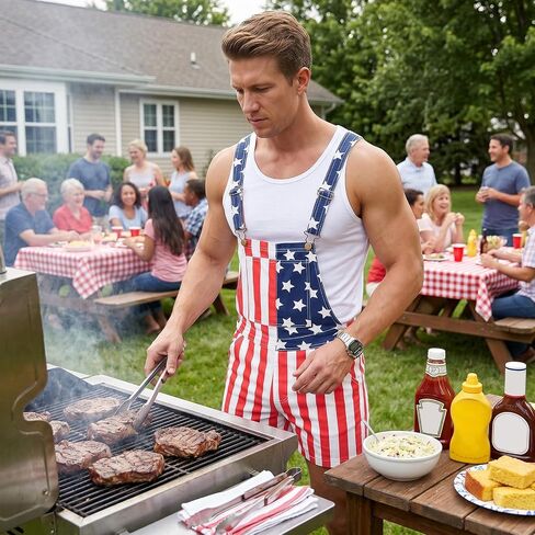 American Flag Overalls Men Set Low-Cut Style,4th of July Overalls Shorts with Flag Sunglasses Bandana Flags in Saudi Arabia