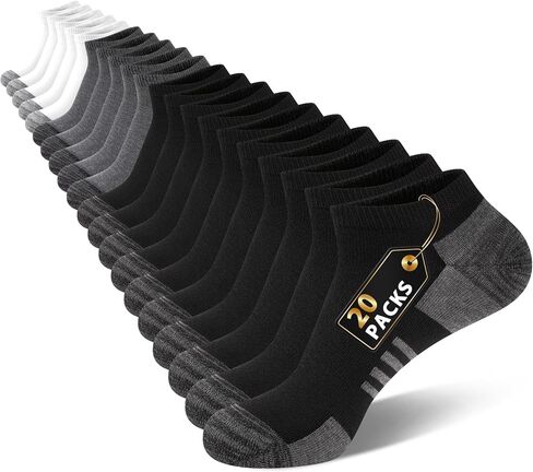 20 Pairs Men's Ankle Socks - Breathable Soft Daily Thin Black White Grey Sock, Size 8-12 Bulk Pack in Saudi Arabia