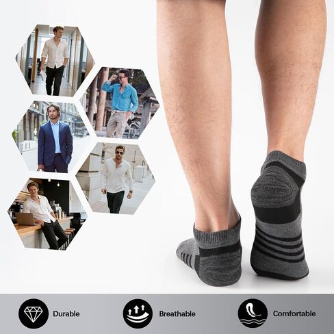20 Pairs Men's Ankle Socks - Breathable Soft Daily Thin Black White Grey Sock, Size 8-12 Bulk Pack in Saudi Arabia