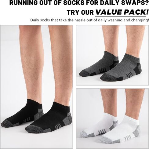20 Pairs Men's Ankle Socks - Breathable Soft Daily Thin Black White Grey Sock, Size 8-12 Bulk Pack in Saudi Arabia