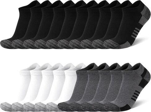 20 Pairs Men's Ankle Socks - Breathable Soft Daily Thin Black White Grey Sock, Size 8-12 Bulk Pack in Saudi Arabia