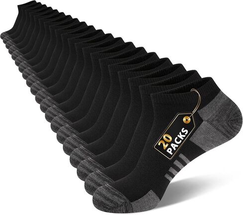 20 Pairs Men's Ankle Socks - Breathable Soft Daily Thin Black White Grey Sock, Size 8-12 Bulk Pack in Saudi Arabia