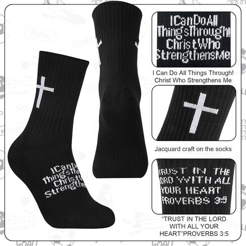 4 Pairs Christian Cross Socks Prayer Religious Socks Crew Sock with Bible Verse for Men Church Daily Wear in Kuwait