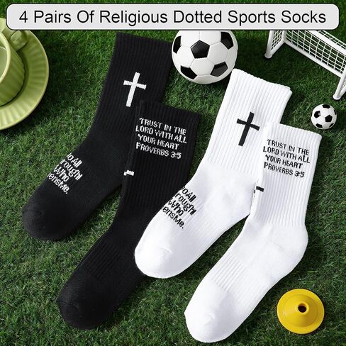 4 Pairs Christian Cross Socks Prayer Religious Socks Crew Sock with Bible Verse for Men Church Daily Wear in Kuwait