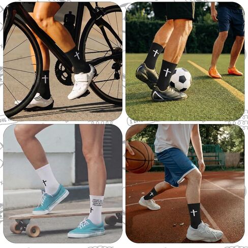 4 Pairs Christian Cross Socks Prayer Religious Socks Crew Sock with Bible Verse for Men Church Daily Wear in Kuwait