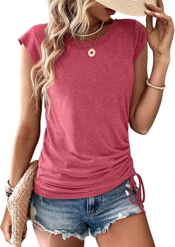 Womens Cap Sleeve Summer Tops Crewneck T Shirts Casual Spring Fashion Outfits Cute Trendy Clothes 2026 in Saudi Arabia