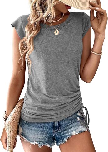 Womens Cap Sleeve Summer Tops Crewneck T Shirts Casual Spring Fashion Outfits Cute Trendy Clothes 2026 in Saudi Arabia
