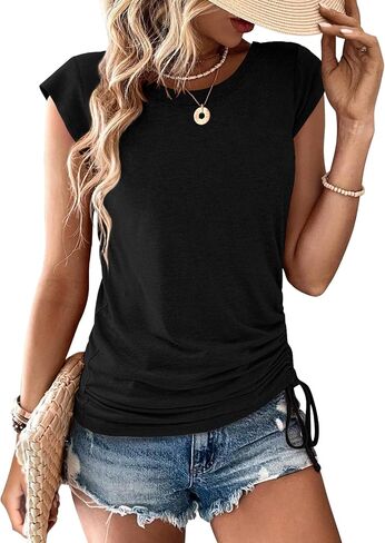Womens Cap Sleeve Summer Tops Crewneck T Shirts Casual Spring Fashion Outfits Cute Trendy Clothes 2026 in Saudi Arabia