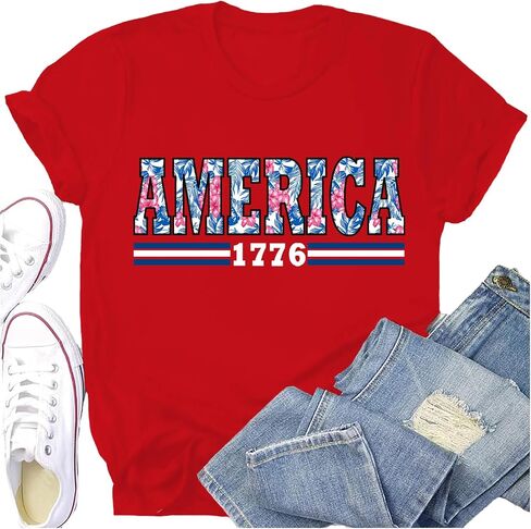 USA Shirt for Women American Flag T-Shirt 4th of July Patriotic Tee EST. 1776 Print Tops in Saudi Arabia