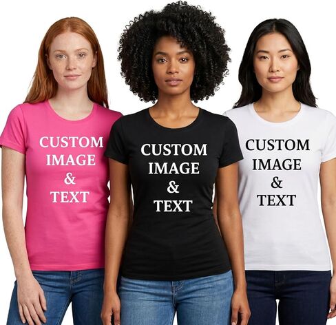 Custom T Shirts for Women Personalized Photo Text Logo Ladies Ring Spun Cotton Tee Design Your Own Front Back Print in Saudi Arabia