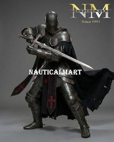 Medieval Full Body Barbuta Knight Armor – Templar Steel Suit for Cosplay & LARP 18 Gauge Steel Wearable Knight Body Armor with Helmet Perfect for LARP, SCA, Cosplay & Renaissance Festivals in Kuwait