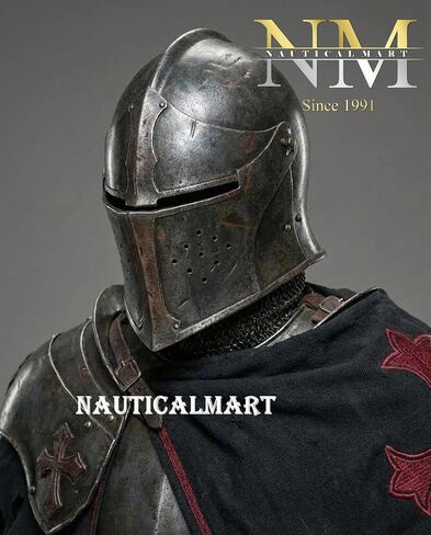 Medieval Full Body Barbuta Knight Armor – Templar Steel Suit for Cosplay & LARP 18 Gauge Steel Wearable Knight Body Armor with Helmet Perfect for LARP, SCA, Cosplay & Renaissance Festivals in Kuwait