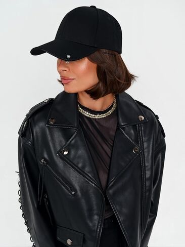 Crystal Sandwich Brim High Crown Baseball Cap – Logo-Free – Deep Fit Hat for Men & Women – Minimalist Structured Design Jet Black in Saudi Arabia