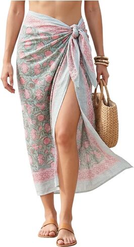 Swimsuit Coverup for Women – 100% Cotton Hand Block Print Sarong Wrap, Large Pareo Beach Cover Up 73x44 Inches in Saudi Arabia