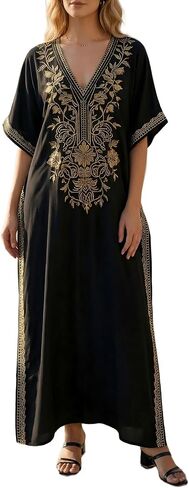 NFVNKJ Swimsuit Cover Ups Embroidery V Neck Short Sleeve Swim Cover Up for Women Kaftan Dresses in Saudi Arabia