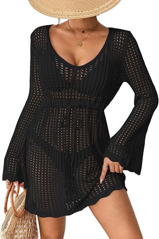 Bsubseach Crochet Swimsuit Coverup for Women Summer Bathing Suit Beach Cover Ups Mesh Knit Dress Vacation Outfits in Kuwait
