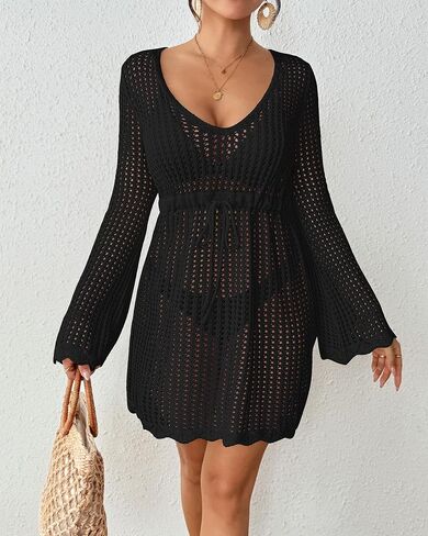 Bsubseach Crochet Swimsuit Coverup for Women Summer Bathing Suit Beach Cover Ups Mesh Knit Dress Vacation Outfits in Kuwait