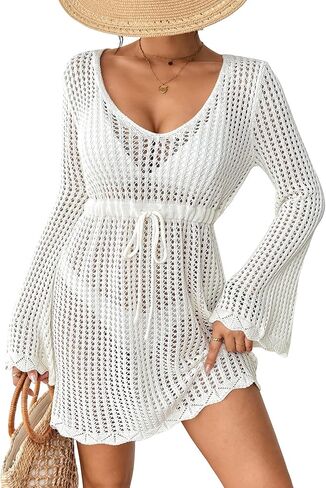Bsubseach Crochet Swimsuit Coverup for Women Summer Bathing Suit Beach Cover Ups Mesh Knit Dress Vacation Outfits in Kuwait