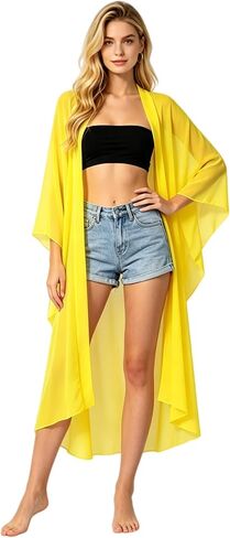 Women's Chiffon Long Kimono Cardigan, Open Front Flowy Beach Cover Up, Summer Casual Duster in Saudi Arabia