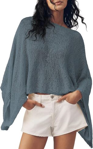 Womens Summer Knit Sheer Poncho Crop Tops Oversized Beach Cover Up Sexy Lightweight Crochet Shrug Shawl in Saudi Arabia