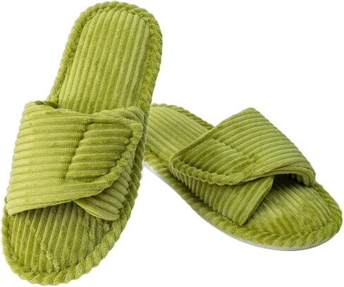 Woman Memory Foam Slippers Open Toe Soft Corduroy Hook& Loop Non-Slip Indoor Outdoor Sole House Shoes in Saudi Arabia