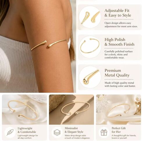 Gold Arm Cuff Jewelry for Women - Adjustable Minimalist Boho Upper Arm Cuffs Bracelet Bangle for Beach Party Festival in Kuwait