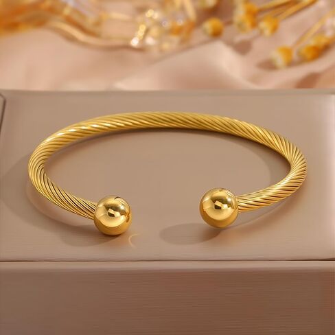 Minimalist Gold Bracelet for Women Adjustable Twisted Cable Design with Gold Accents in Kuwait