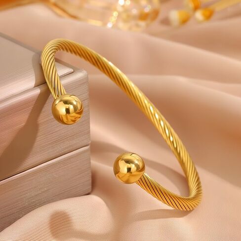 Minimalist Gold Bracelet for Women Adjustable Twisted Cable Design with Gold Accents in Kuwait