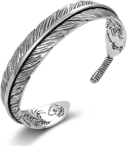 Silver Plated Feather Cuff Bracelet for Men and Women, Adjustable Open Bangle Jewelry, Vintage Style Gift for Birthday Anniversary in Saudi Arabia