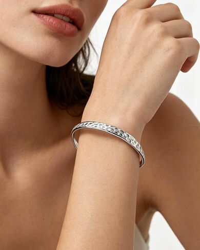 Hammered Silver Bangle Bracelet for Women, Hypoallergenic Textured Silver Cuff Bracelet, Dainty Minimalist Silver Bangle Jewelry for Everyday Wear in Kuwait