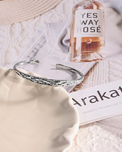 Hammered Silver Bangle Bracelet for Women, Hypoallergenic Textured Silver Cuff Bracelet, Dainty Minimalist Silver Bangle Jewelry for Everyday Wear in Kuwait