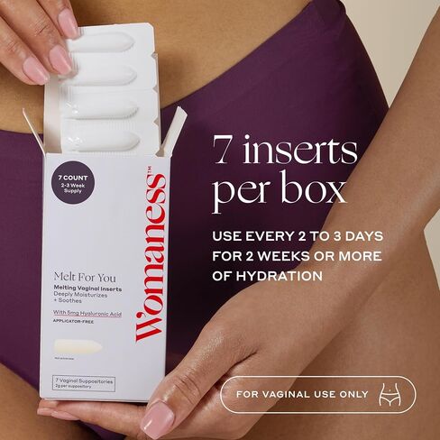 Womaness Melt for You Vaginal Moisturizing Suppositories for Dryness Relief, Hormone-Free Hyaluronic Acid Vaginal Inserts, Applicator-Free Melting Formula, 7 Count in Saudi Arabia