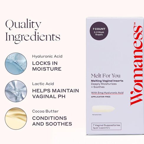 Womaness Melt for You Vaginal Moisturizing Suppositories for Dryness Relief, Hormone-Free Hyaluronic Acid Vaginal Inserts, Applicator-Free Melting Formula, 7 Count in Saudi Arabia