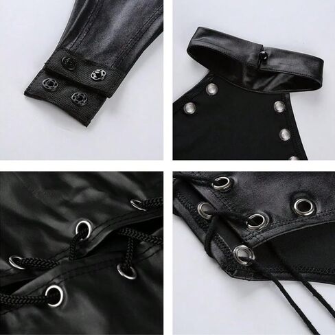 ROSVAJFY Women's Leather Bodysuit Sexy Wetlook Teddy Lingerie Lace Up Faux Leather Sleeveless Bodysuits Tops Rave Outfits in Saudi Arabia