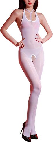 Women Oil Shiny Bodysuit Full Body Stockings Sheer Outfits Clubwear in Kuwait