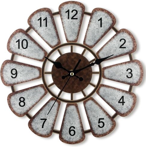 12 Inch Wooden Rustic Windmill Farmhouse Wall Clock Distressed Wood Farmhouse Decor Non Ticking Silent Battery Operated Clock for Home Living Room Kitchen Bedroom Wall Decor in Saudi Arabia