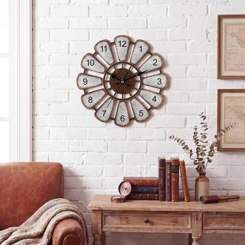 12 Inch Wooden Rustic Windmill Farmhouse Wall Clock Distressed Wood Farmhouse Decor Non Ticking Silent Battery Operated Clock for Home Living Room Kitchen Bedroom Wall Decor in Saudi Arabia
