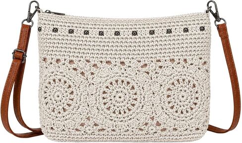 Eiyye Crochet Floral Crossbody Bag for Women Lightweight Ice Silk Woven Purse with Adjustable Strap Small Shoulder Bag with Zipper Closure & Multiple Pockets Summer Boho Handbag in Saudi Arabia