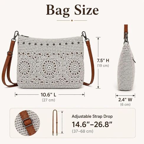 Eiyye Crochet Floral Crossbody Bag for Women Lightweight Ice Silk Woven Purse with Adjustable Strap Small Shoulder Bag with Zipper Closure & Multiple Pockets Summer Boho Handbag in Saudi Arabia