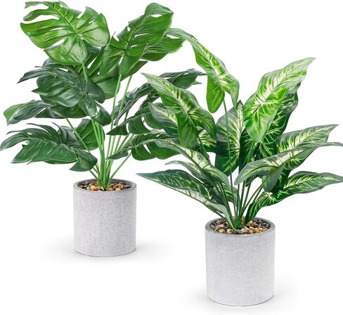 2pcs Fake Plants 16" Faux Plants Artificial Tropical Plants Indoor for Home Office Desk Kitchen Bathroom Table Shelf Decor in Saudi Arabia