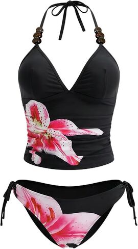 Verdusa Women's 2 Piece Tankini Floral Halter Bathing Suit Boho Swimsuits Vacation Cruise Outfits in Kuwait
