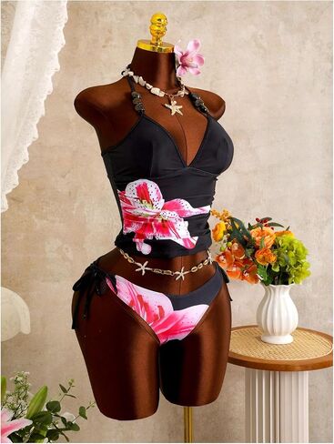 Verdusa Women's 2 Piece Tankini Floral Halter Bathing Suit Boho Swimsuits Vacation Cruise Outfits in Kuwait